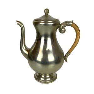 Royal Holland Daalderop KMD Pewter Coffee Pot Server Woven Handle Hinged Lid